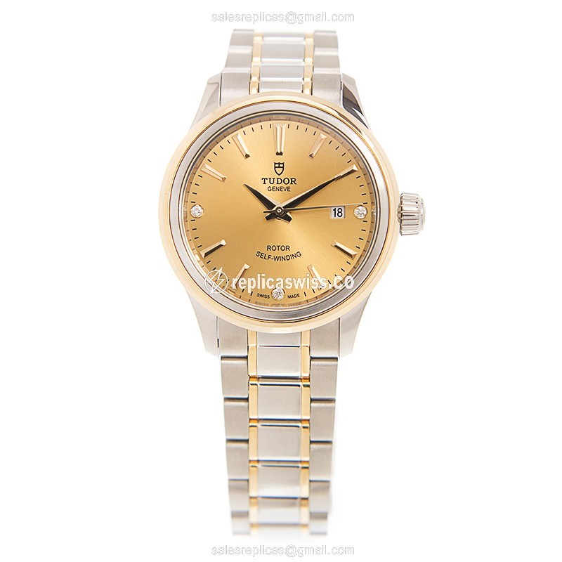Tudor 12103 Replica Watch - Auto - Gold Steel - Gold Dial - View 2
