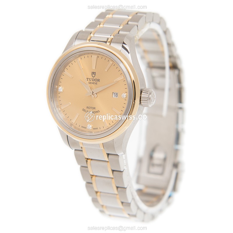 Tudor 12103 Replica Watch - Auto - Gold Steel - Gold Dial - View 3