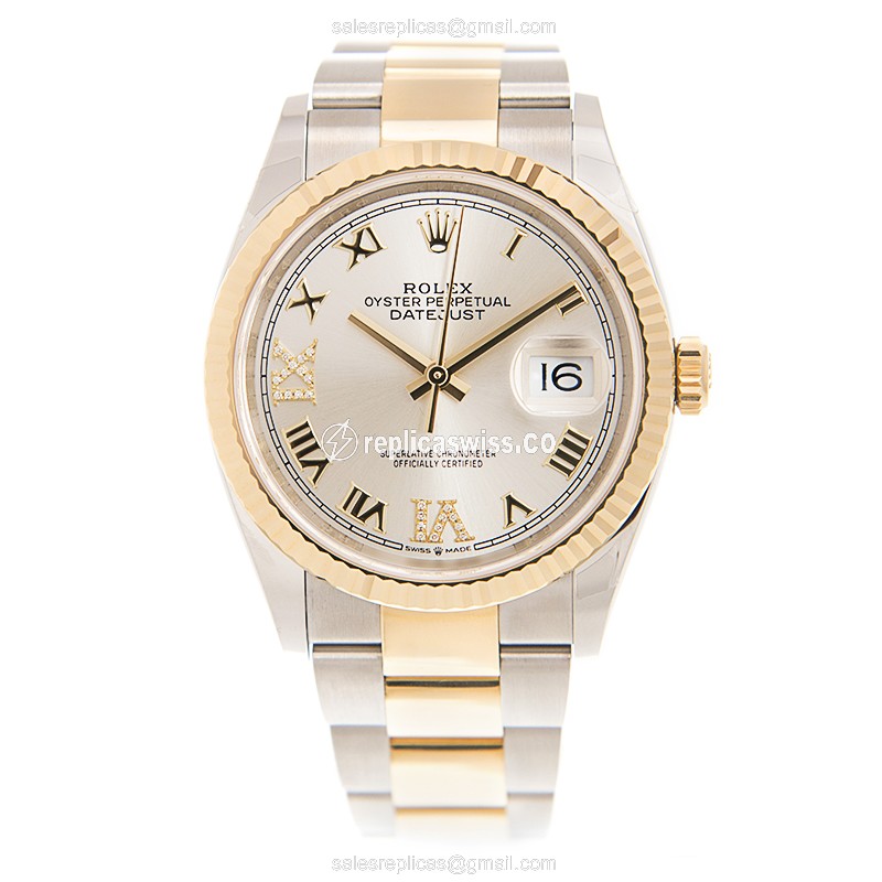 Rolex Datejust Replica - Automatic - 18kt Gold Case - Silver Dial - Gold & Steel Clasp - View 2