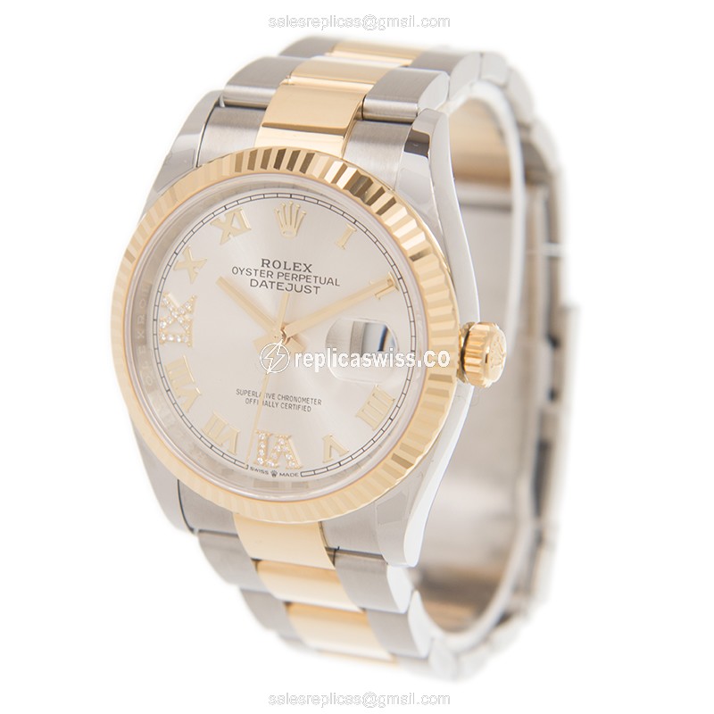 Rolex Datejust Replica - Automatic - 18kt Gold Case - Silver Dial - Gold & Steel Clasp - View 3