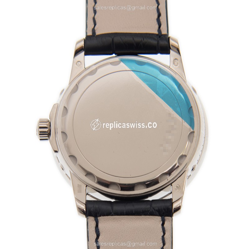Blancpain LEMAN Replica - Automatic - 18kt White Gold - Diamond - White Dial - Blue Alligator Strap - View 3