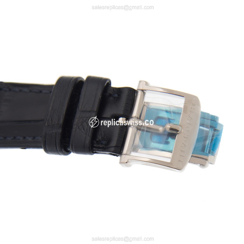 Blancpain LEMAN Replica - Automatic - 18kt White Gold - Diamond - White Dial - Blue Alligator Strap - View 4