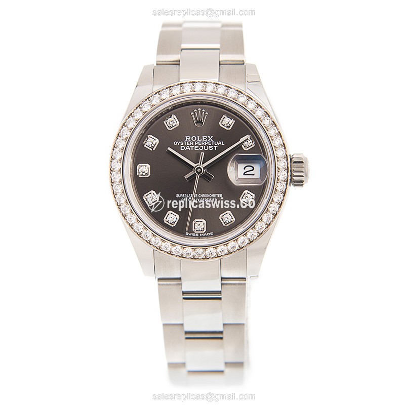 Rolex Datejust Replica - 18kt White Gold - Brown Dial on Silver Strap - View 2