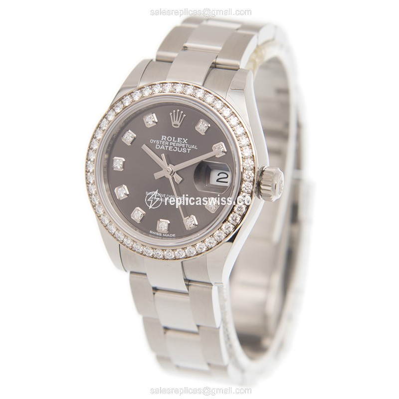 Rolex Datejust Replica - 18kt White Gold - Brown Dial on Silver Strap - View 3