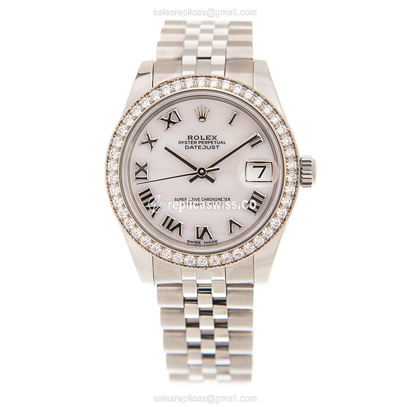 Rolex Datejust Replica - Automatic - Stainless Steel & Diamonds - White Dial - Silver Clasp - View 2