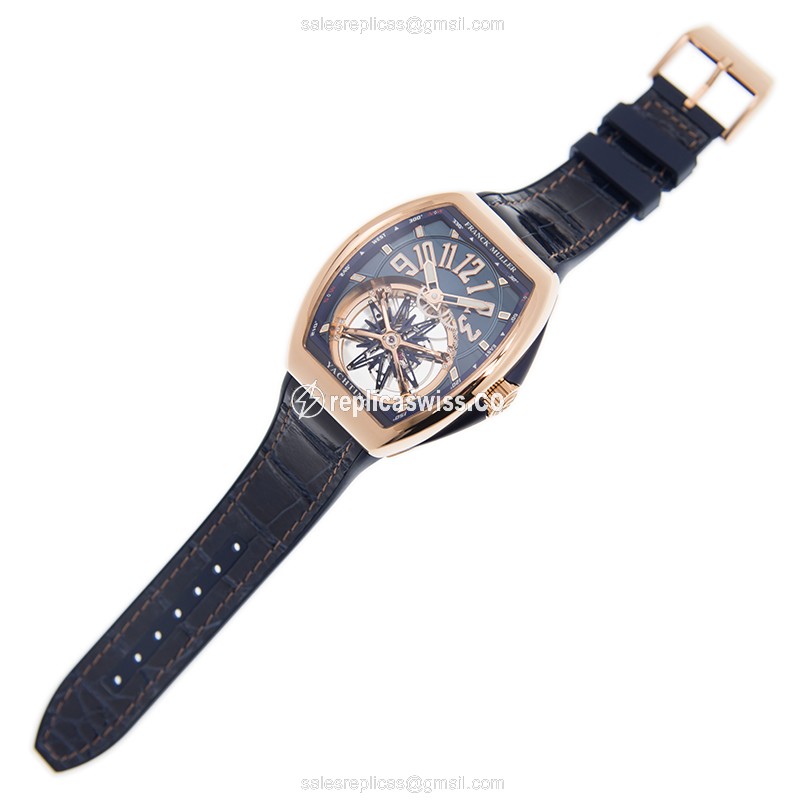 Franck Muller V 45 T Replica - Manual Wind - 18kt Gold Case - Blue Dial on Blue Alligator Strap - View 2