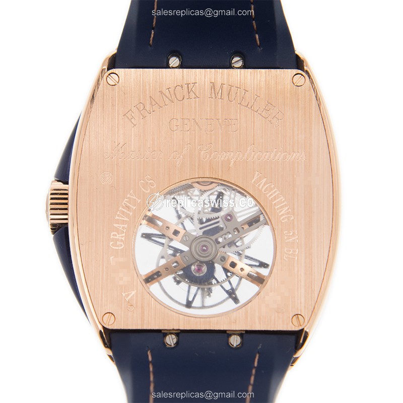 Franck Muller V 45 T Replica - Manual Wind - 18kt Gold Case - Blue Dial on Blue Alligator Strap - View 3