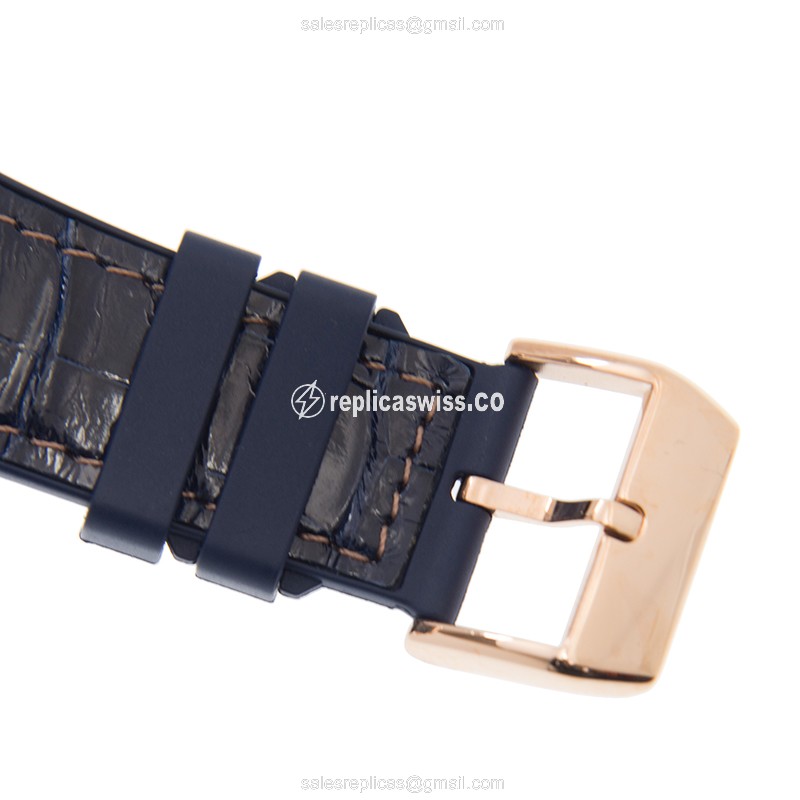 Franck Muller V 45 T Replica - Manual Wind - 18kt Gold Case - Blue Dial on Blue Alligator Strap - View 4