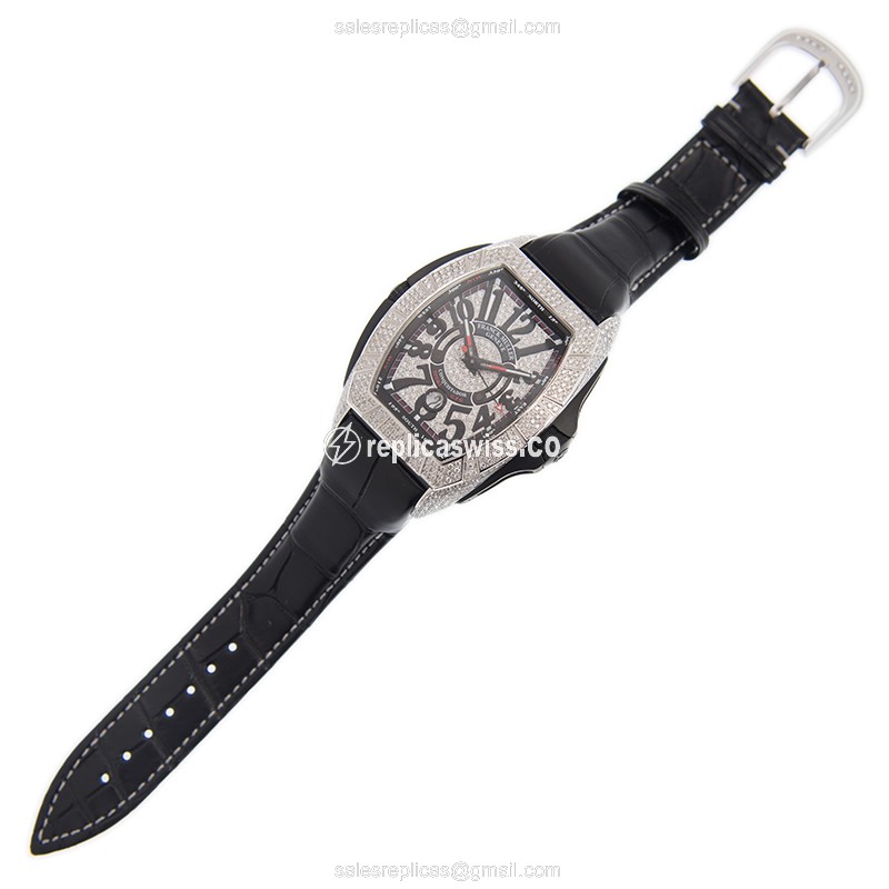 Franck Muller 8900 SC DT GPG Full Diamond - Automatic - 18kt White Gold - White Dial - Black Alligator Strap - View 2