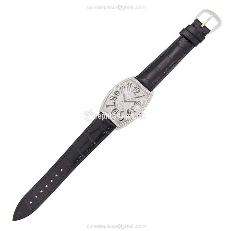 Franck Muller 6850SC D CD Curvex - Auto 18kt White Gold - Diamond - Silver Dial - Black Alligator Buckle - View 2