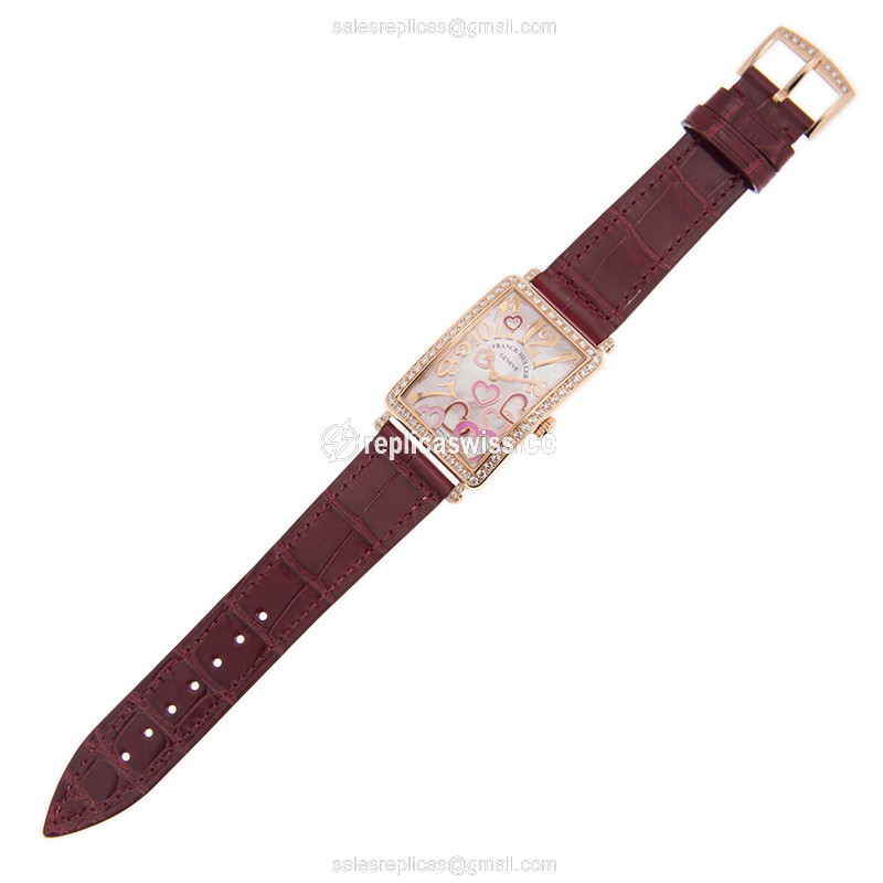 Franck Muller 952 QZ REL MOP RS D 1R CRASY HEART Replica - Quartz - 18kt Gold - White Dial, Diamond Bezel - View 2