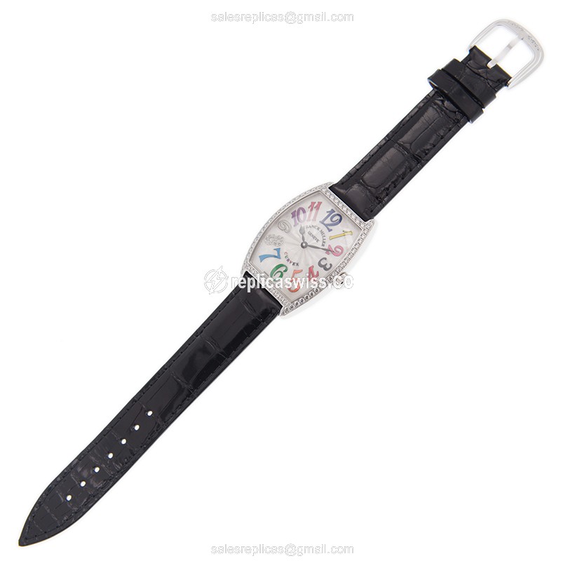Franck Muller 2852 QZ COL DRM D 1R CD8 Quartz - Diamond Case - White Dial - Black Alligator Strap - View 2