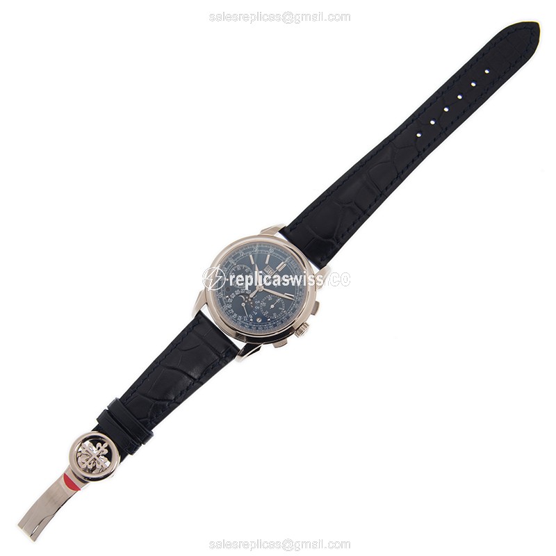 Patek Philippe 5270G-019 Replica - Manual Wind - 18kt Gold - Blue Dial - Alligator Blue Strap - View 2