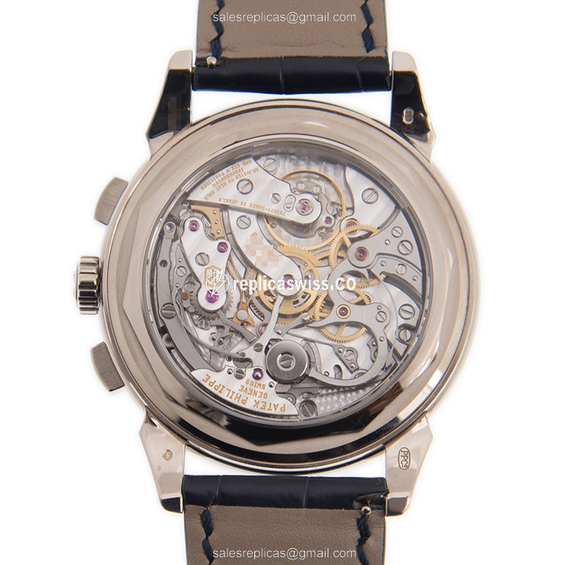 Patek Philippe 5270G-019 Replica - Manual Wind - 18kt Gold - Blue Dial - Alligator Blue Strap - View 3