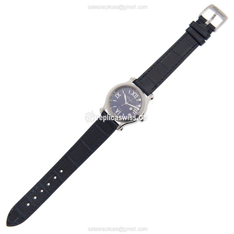 Chopard Happy Sport Replica - Automatic - Blue Dial - Steel Case - Blue Cowhide Strap - View 2