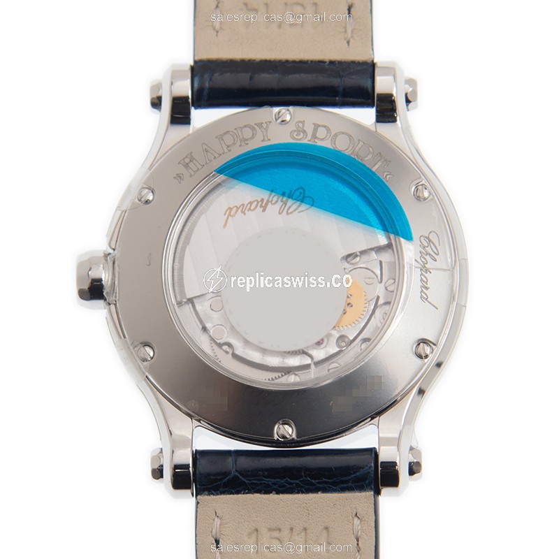 Chopard Happy Sport Replica - Automatic - Blue Dial - Steel Case - Blue Cowhide Strap - View 3