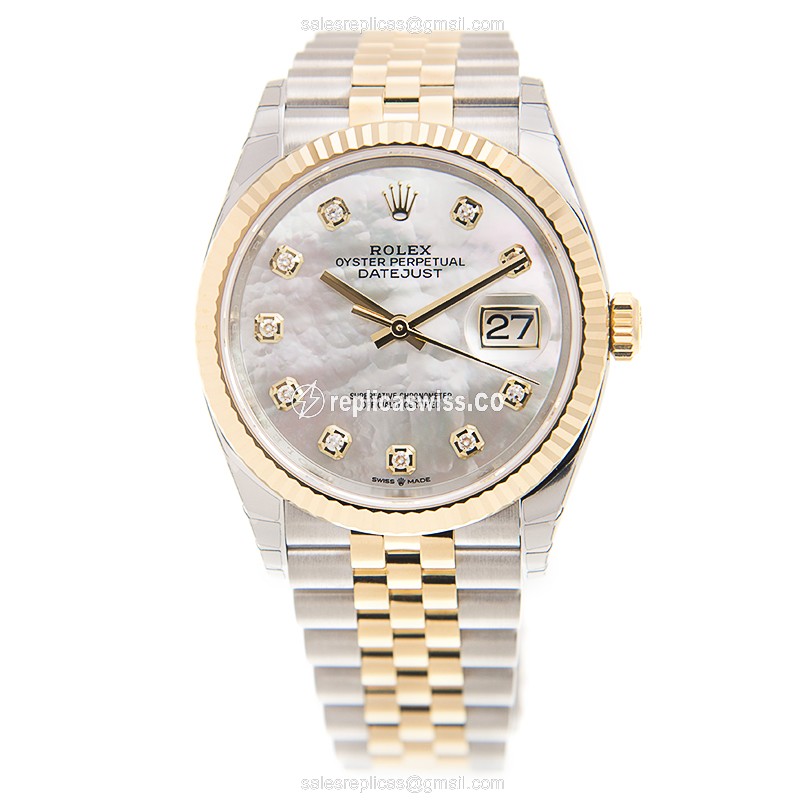 Rolex Datejust Replica - Automatic - White Dial on 18kt Steel & Gold Clasp - View 2