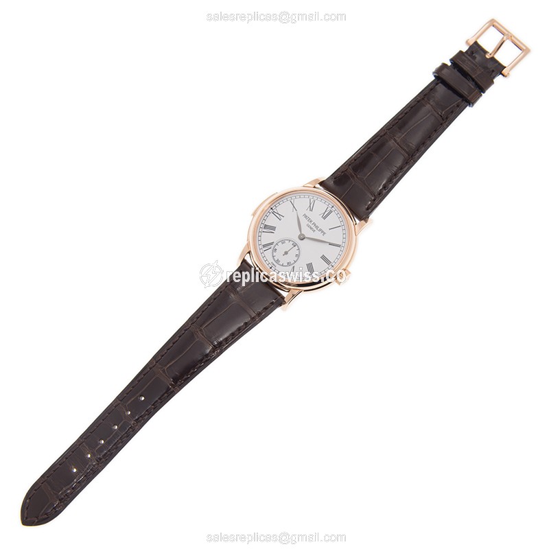 Patek Philippe 5078R-001 Replica - Automatic - 18kt Rose Gold - White Dial - Brown Alligator Strap - View 2
