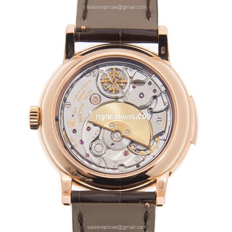 Patek Philippe 5078R-001 Replica - Automatic - 18kt Rose Gold - White Dial - Brown Alligator Strap - View 3