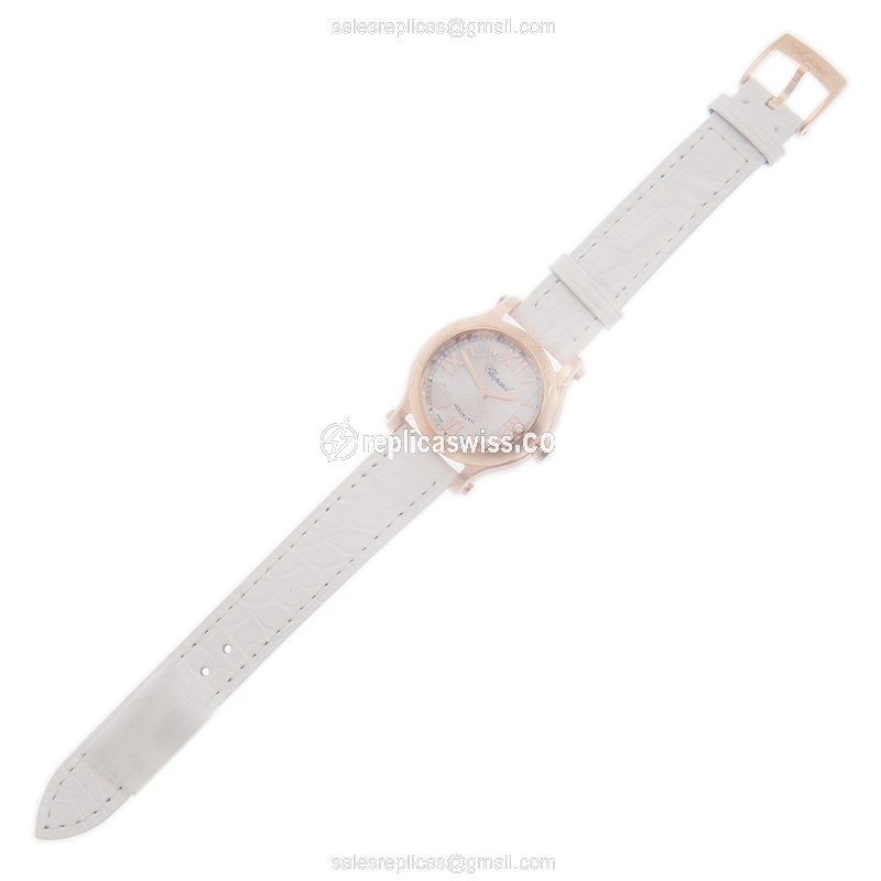 Chopard Happy Sport Replica - Automatic - 18kt Rose Gold - White Dial - Alligator Strap - View 2
