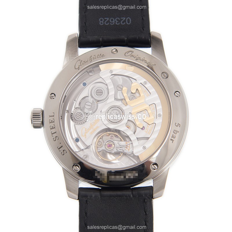 Glashutte Senator Skeletonized Replica - Automatic - Steel - White Dial - Black Alligator Strap - View 3