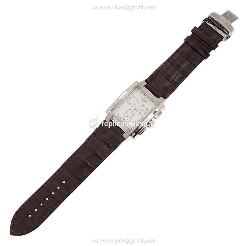 Rolex T-TREND Quartz Replica - White Dial - Leather Brown Strap - Clasp - View 2