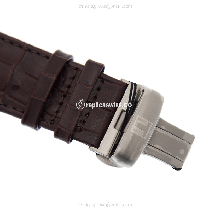 Rolex T-TREND Quartz Replica - White Dial - Leather Brown Strap - Clasp - View 4