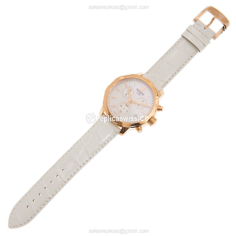 Tissot T-SPORT Quartz Gold-Plated - White Dial - Steel Case - Leather Strap - Buckle Clasp - View 2