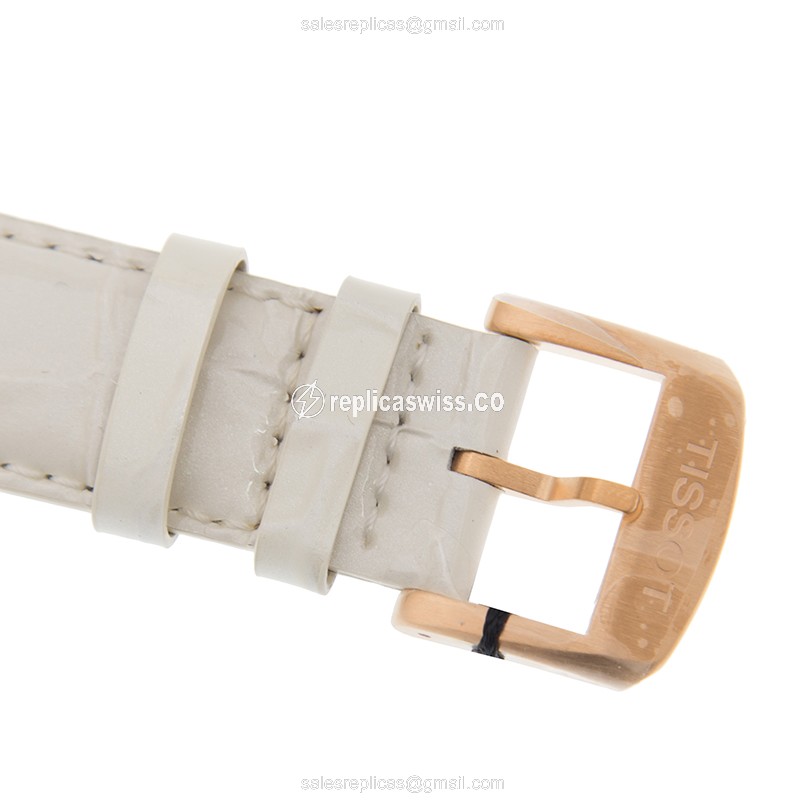 Tissot T-SPORT Quartz Gold-Plated - White Dial - Steel Case - Leather Strap - Buckle Clasp - View 4