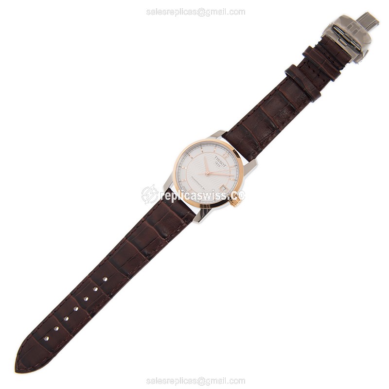 Tissot T-CLASSIC Replica - Automatic 18kt Rose Gold - White Dial - Brown Leather Strap - View 2