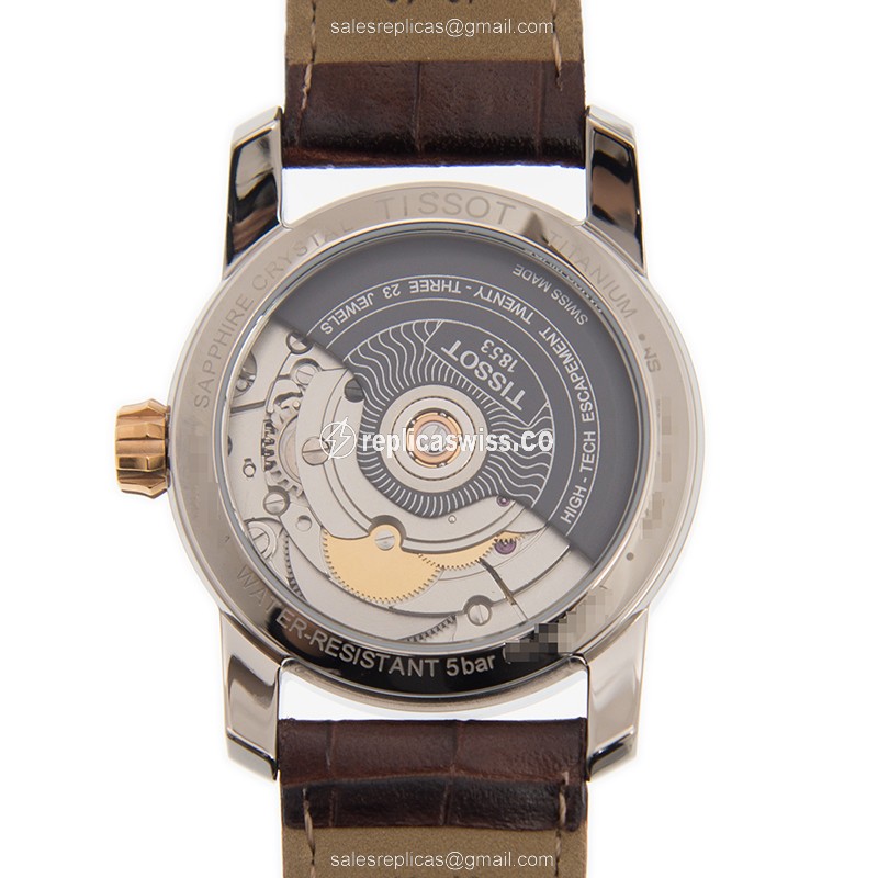 Tissot T-CLASSIC Replica - Automatic 18kt Rose Gold - White Dial - Brown Leather Strap - View 3