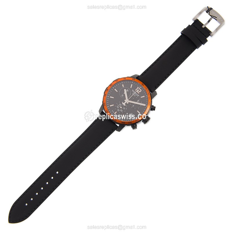 Tissot T-SPORT Quartz - Black Dial - Steel Case - Leather Strap - Buckle Clasp - View 2