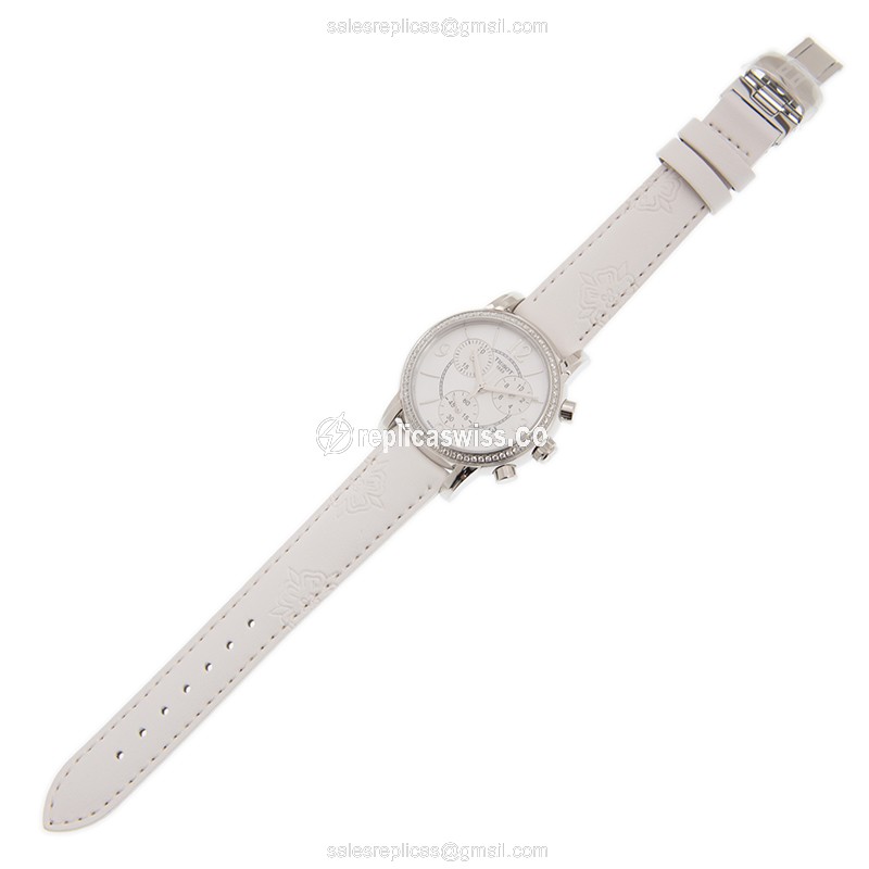 Tissot T-LADY Quartz - White Dial - Steel Case - Leather Strap - White Clasp - View 2