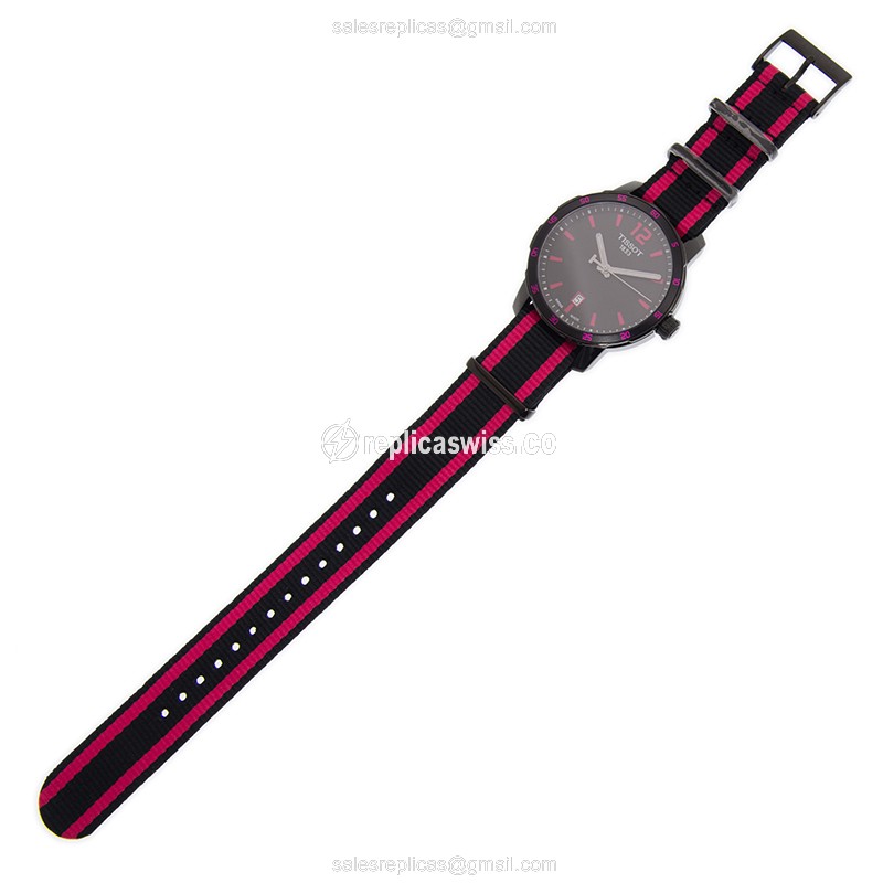 Rolex T-SPORT Replica - Quartz - Stainless Steel - Black - Pink Canvas Strap - View 2