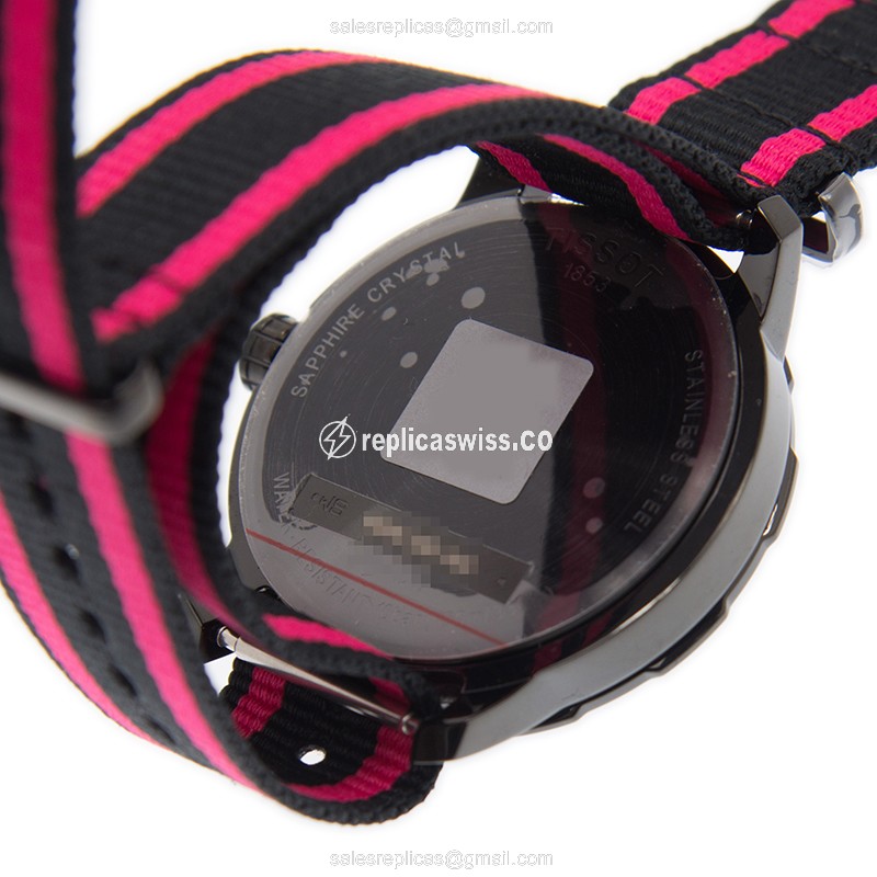 Rolex T-SPORT Replica - Quartz - Stainless Steel - Black - Pink Canvas Strap - View 3