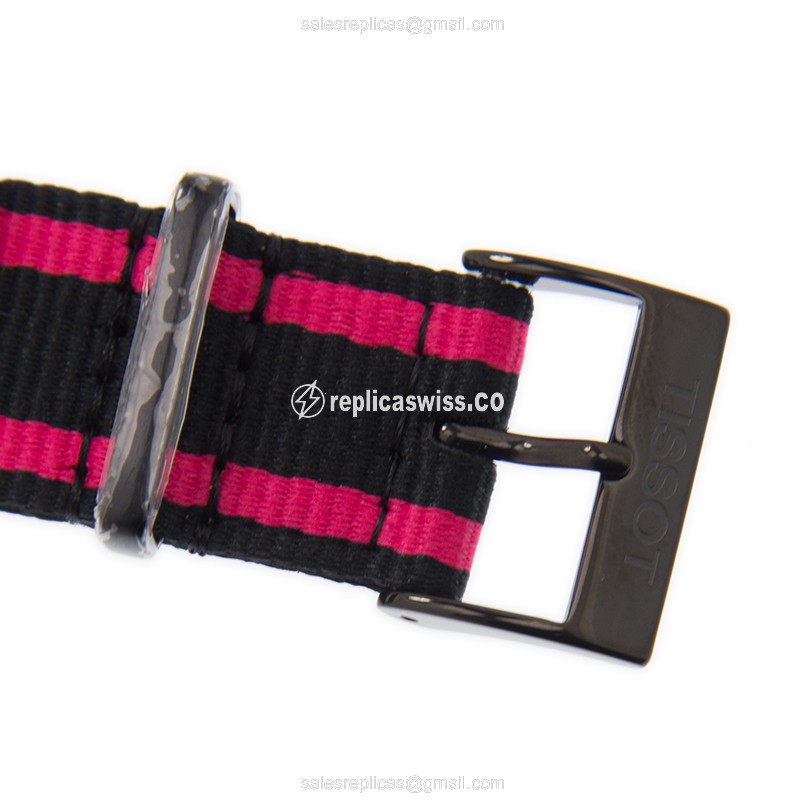 Rolex T-SPORT Replica - Quartz - Stainless Steel - Black - Pink Canvas Strap - View 4