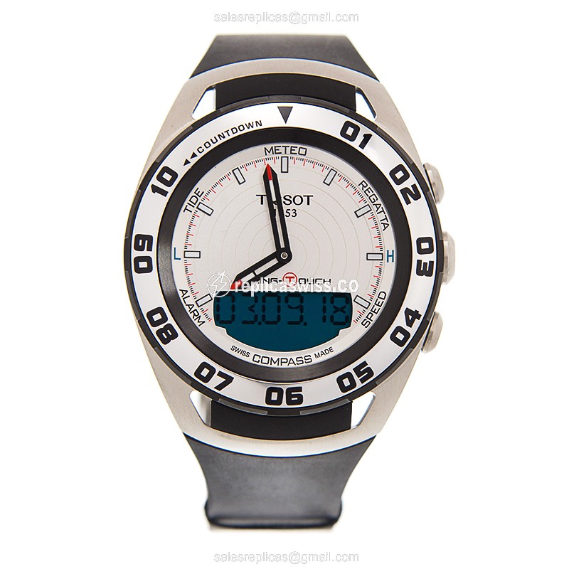 Rolex Tissot Replica - Quartz - Stainless Steel - White Dial - Black Rubber Strap - View 2