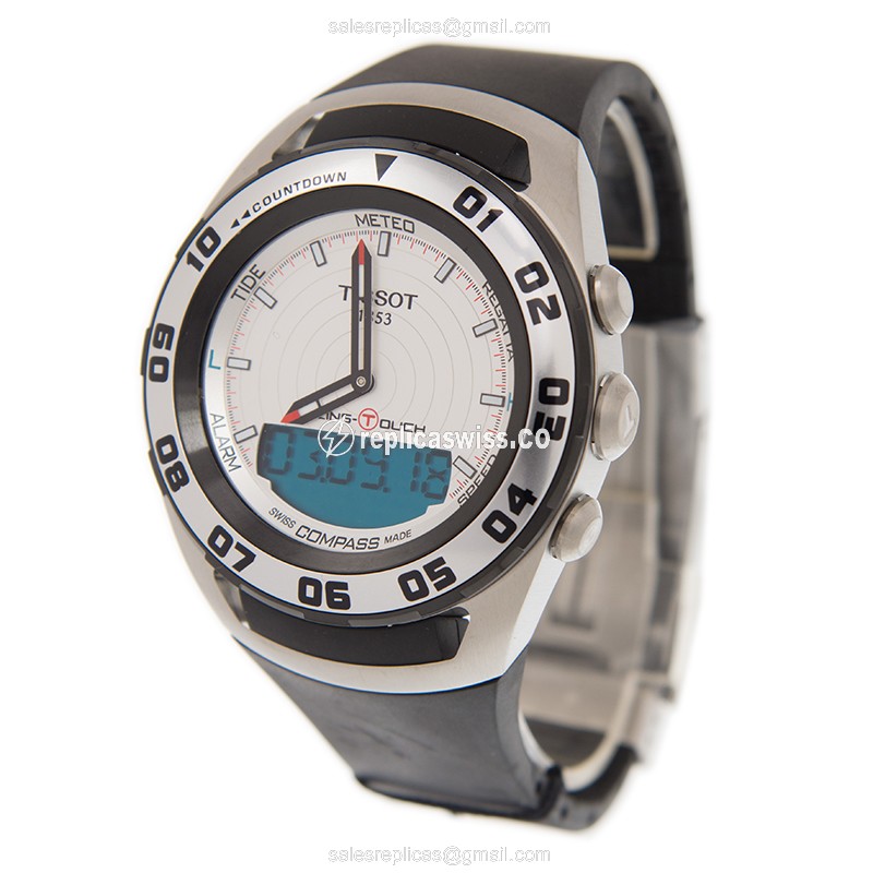 Rolex Tissot Replica - Quartz - Stainless Steel - White Dial - Black Rubber Strap - View 3