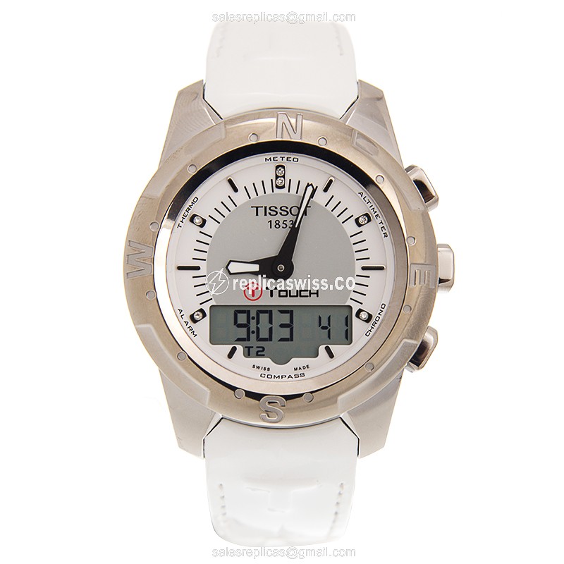 Tissot Touch Collection Quartz - Titanium Case - White Dial - Leather Strap - View 2