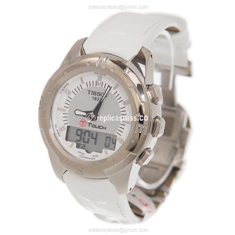 Tissot Touch Collection Quartz - Titanium Case - White Dial - Leather Strap - View 3