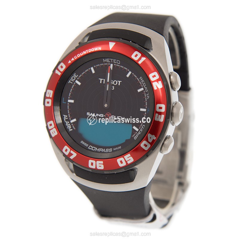 Rolex Tissot Touch Collection - Quartz - Black Dial - Steel Case - Rubber Strap - Black - View 3