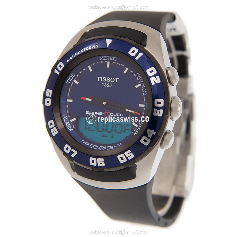 Rolex Tissot Touch Collection Quartz - Blue Dial - Stainless Steel - Black Rubber Strap - View 3