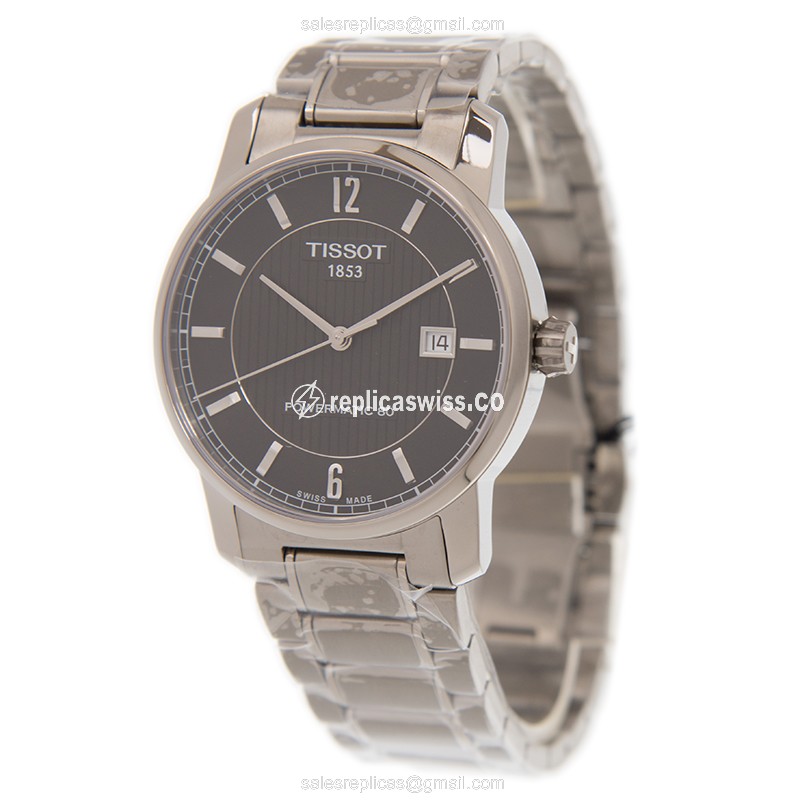 Tissot T-CLASSIC Replica - Automatic - Titanium Case - Black Dial - Silver Titanium Strap - View 3
