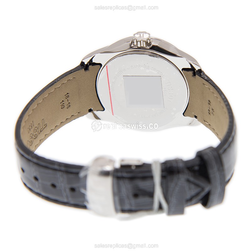 Rolex T-Classic Replica - Quartz - Stainless Steel - Diamonds - Black Dial - Leather Strap - View 4