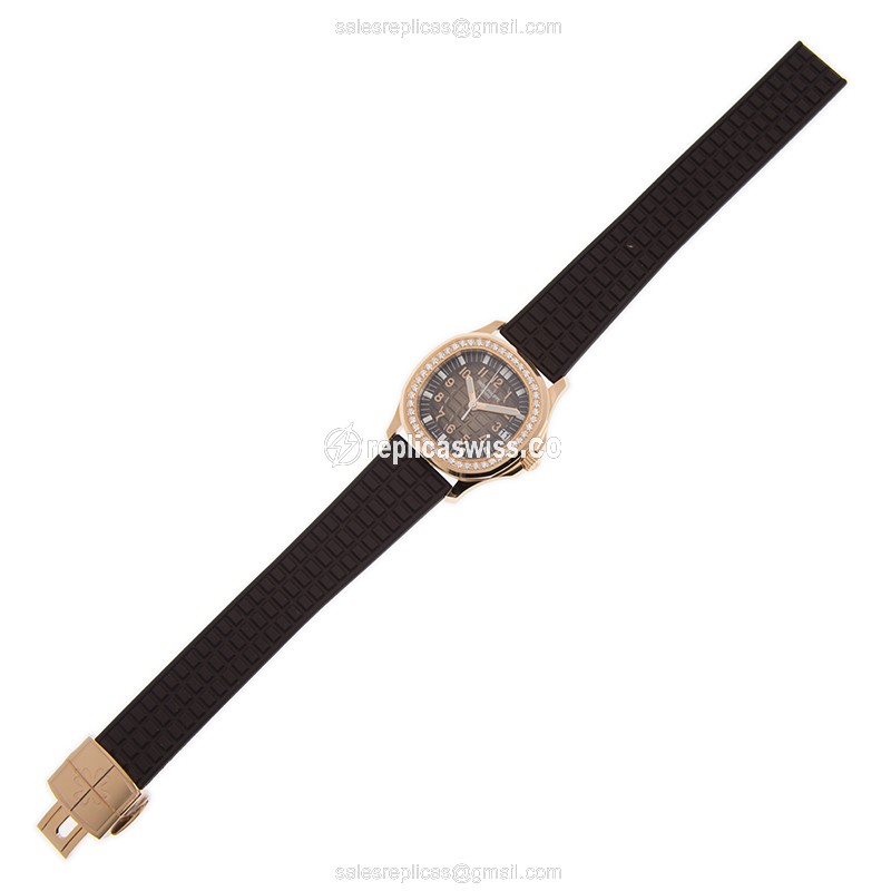 Patek Philippe 5068R-001 AQUANAUT Replica - Automatic - 18kt Rose Gold - Diamond Bezel - Gray Dial - Black Rubber Strap - View 2