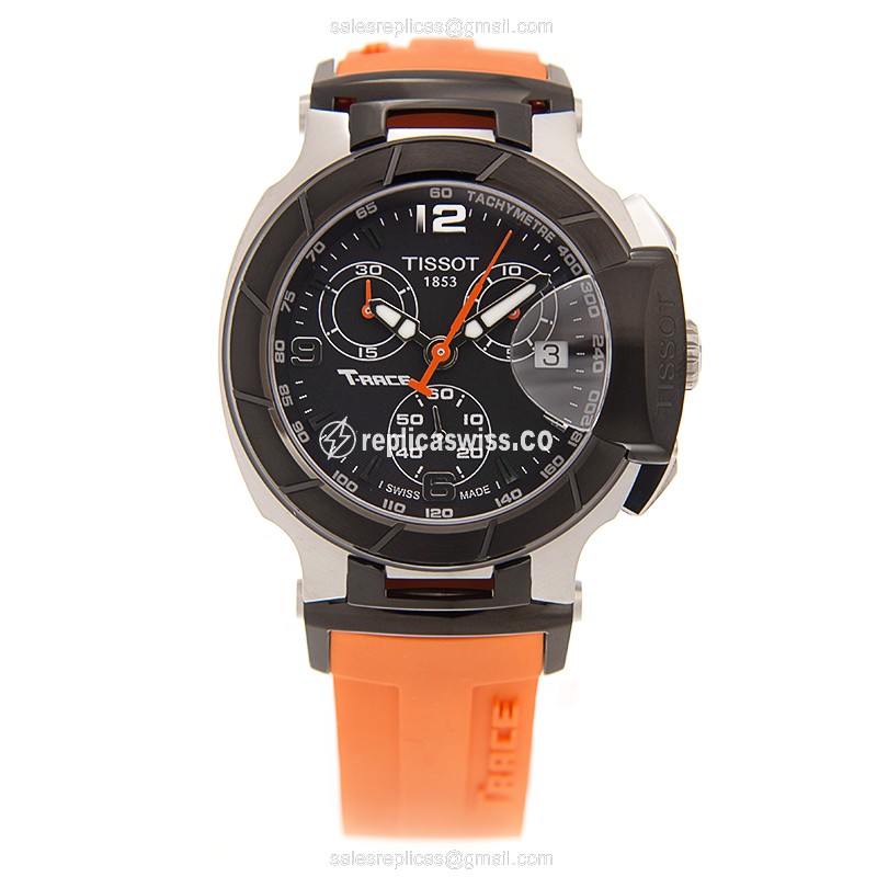 Tissot T-SPORT Quartz Steel - Black Dial - Orange Rubber Strap - View 2