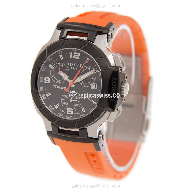 Tissot T-SPORT Quartz Steel - Black Dial - Orange Rubber Strap - View 3
