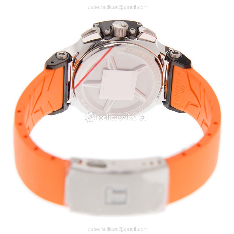 Tissot T-SPORT Quartz Steel - Black Dial - Orange Rubber Strap - View 4