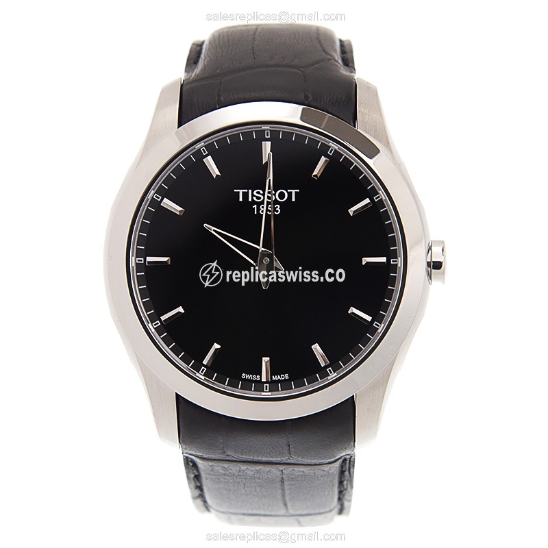 Rolex T-CLASSIC Replica - Quartz - Stainless Steel Case - Black Dial - Leather Strap - View 2