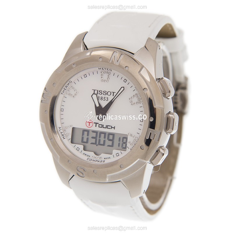 Tissot Touch Collection Quartz - Titanium Case - White Dial - Leather Strap - View 3